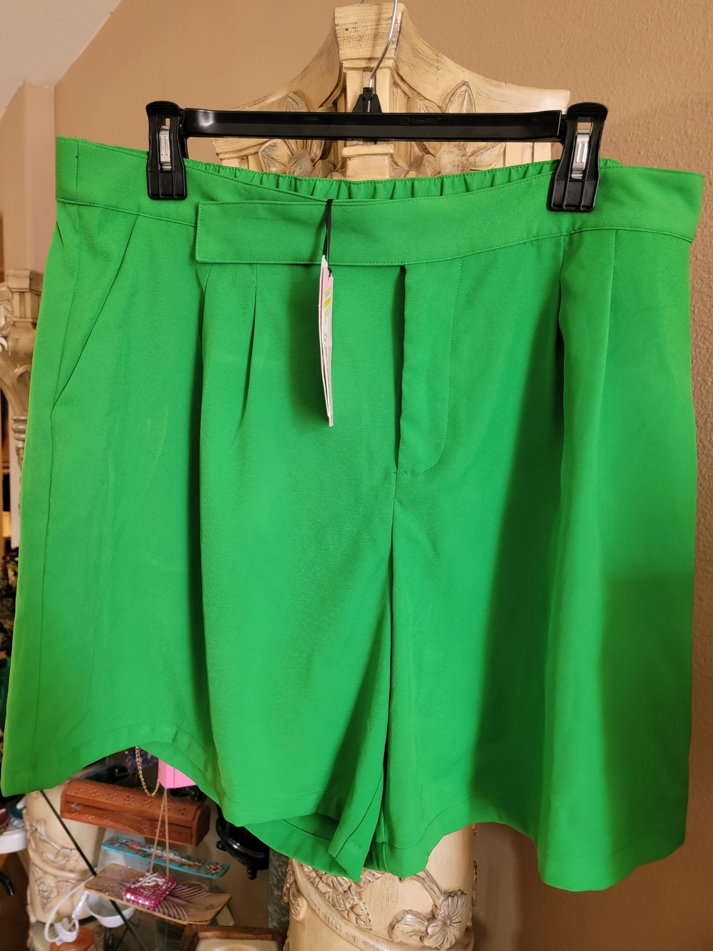 Alani NOELLE Future Collective Women's Bright Kelly Green Pleated Dress Shorts